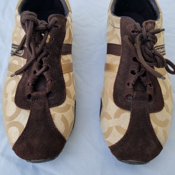 Coach Joss Signature Sued Sneakers Gold & Brown Size 9M - Picture 4 of 15